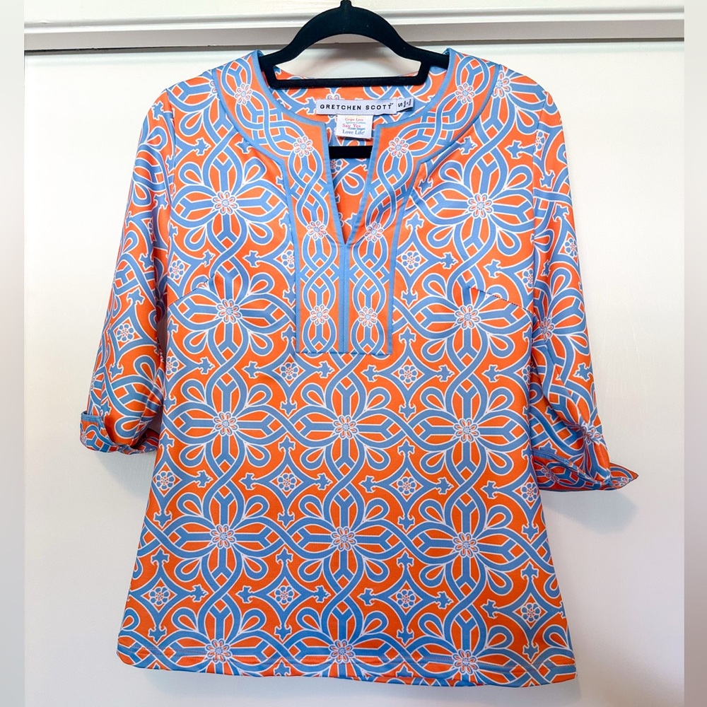 Gretchen Scott Designs Vibrant Orange and Blue Tunic Shirt - Picture 7 of 7